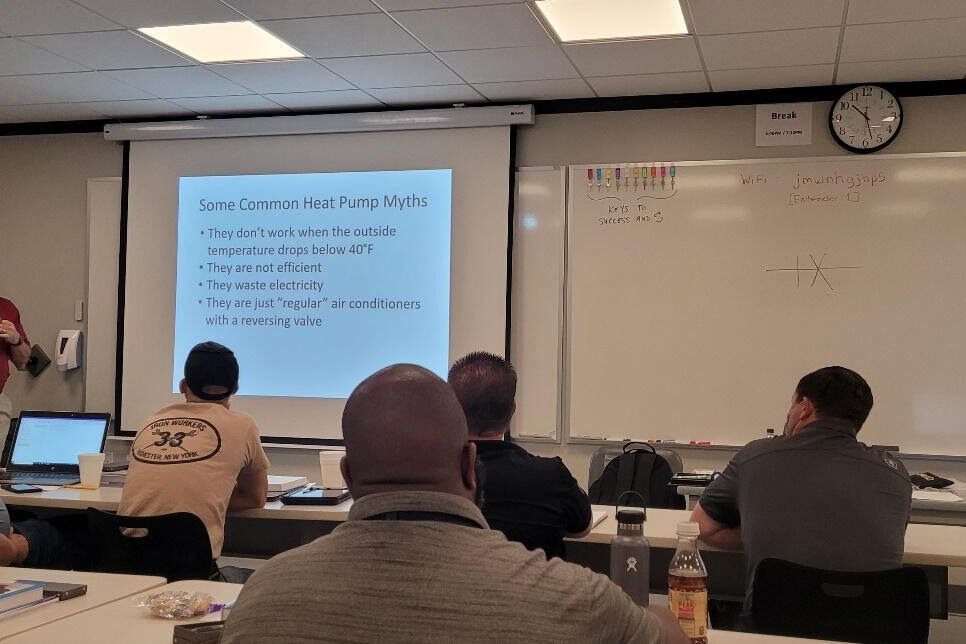Classroom-style, train-the-trainer session on heat pump performance